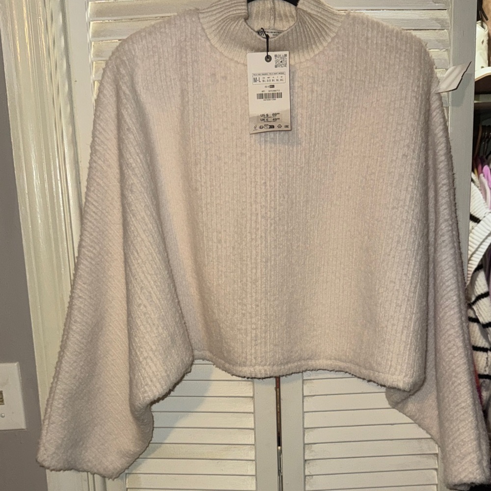 Zara Cream Mock Turtleneck Sweater With Double Lining